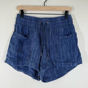 Athleta Blue Cabo Linen Textured Mid Rise Commute Travel 4" Shorts Size 4 657595